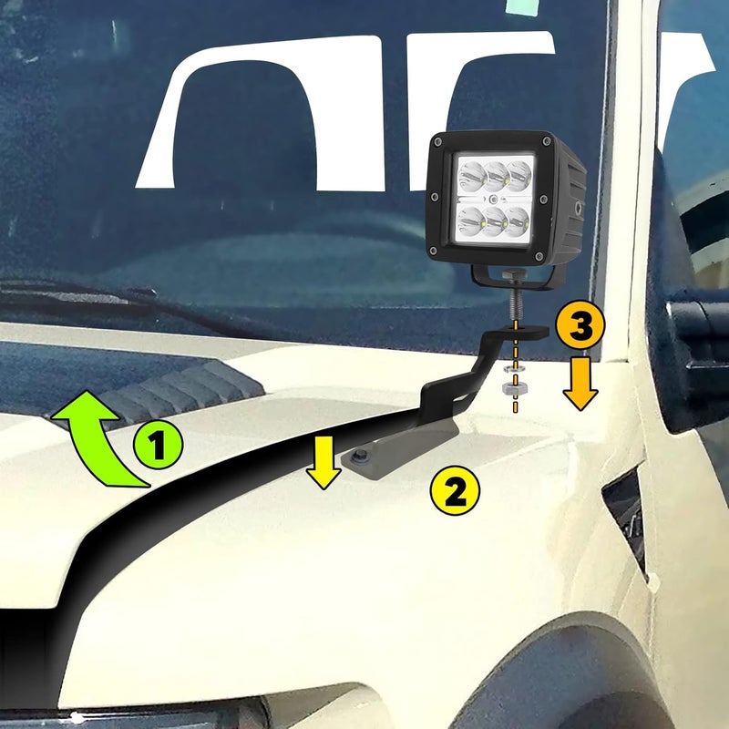 Dasen Upper Hood Left and Right Side Pillar Work Light Pod Mount Brackets Kit Compatible with Ford F-150 2004-2014, Fit SVT Raptor 2010-2014 - Image 3